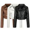 Cross-border Women's PU Jacket Short Belt Adjustable Belt Zipper Lapel Jacket Leather Jacket