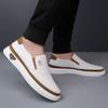 Fashion Summer New Minimalist Breathable Cowhide Shoes Lazy Bean Men's Round Toe Soft Soled Driving Out for Leisure Large Size Loafers