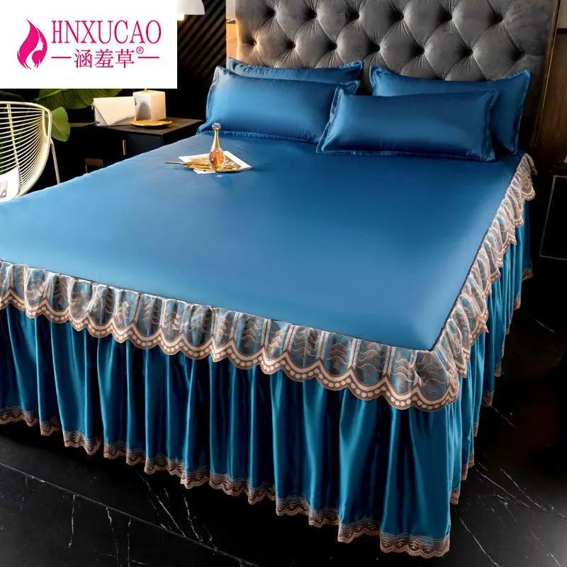 3Pcs/Lot Bed Dress Lace Set Full King Queen Double Beds Cotton Bed Sheet with Pillow Cases Suitable for Bedding Cover
