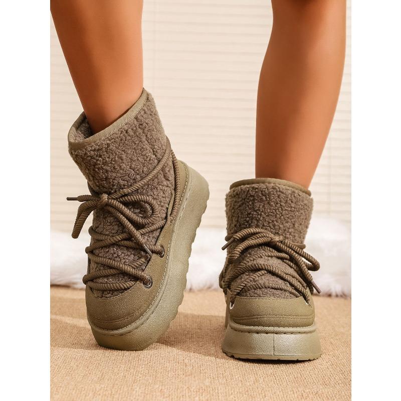 Women's Snow Boots 2025 New Winter Style: Fleece-Lined, Thickened, Height-Enhancing, Thick-Sole Cotton Boots with Lace-Up Design Warm Cotton Shoes