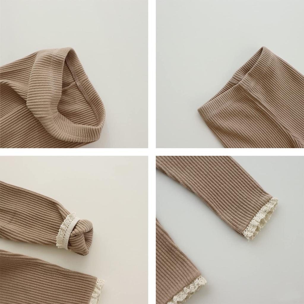 Girls' Baby Leggings, Leggings, and Pants, Solid Color with Ribbed, Lace, and Ruffles, Stylish and Simple, Korean Style (Cream, Size 80)