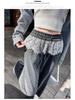 Women's Lace Patchwork Polka Dot Wide-Leg Elastic Waist Pants, Loose Fit, Floor-Length - Spring/Summer 2025 Collection