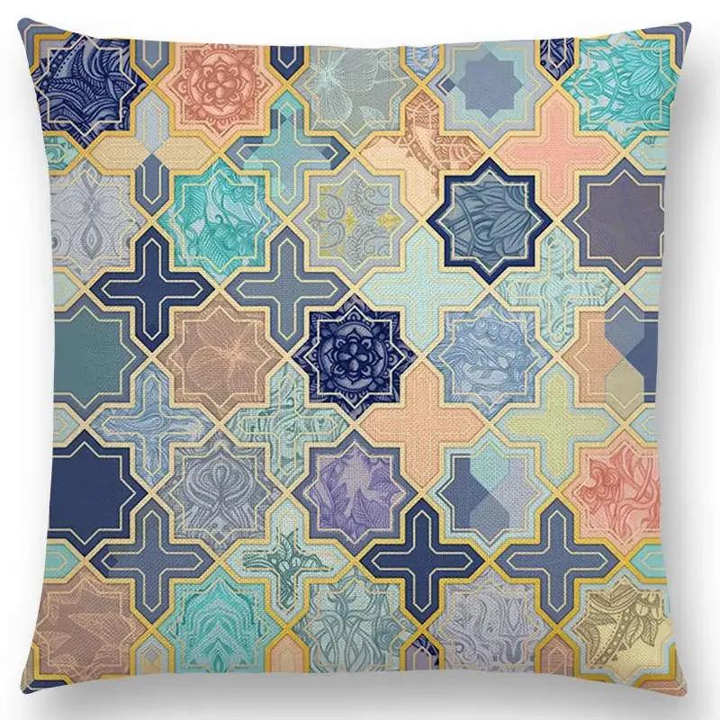 New Colorful Geometric Patterns Moroccan Lattice Mosaic Hexagon Stars Hearts Flowers Pretty Car Cushion Cover Sofa Throw Pillow