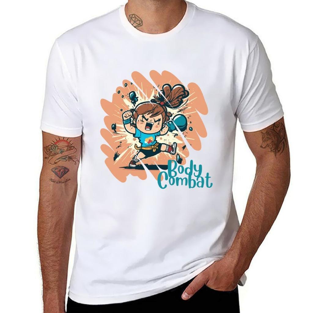 Funny Cartoonish Cute Girl Doing Body Combat Punch T-shirt Man T Shirts Cotton T Shirt Personalised T-shirt