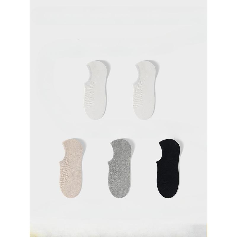 5 Pairs of Female Summer Cotton Ultra Thin Breathable Can Not Fall Off with Anti Odor Sweat Absorption Mesh Invisible Socks