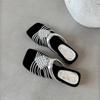Krazing Pot Straw Weaving Summer Size 40 High Quality Slip on French Chic Thick Heels Women Peep Toe Sandals