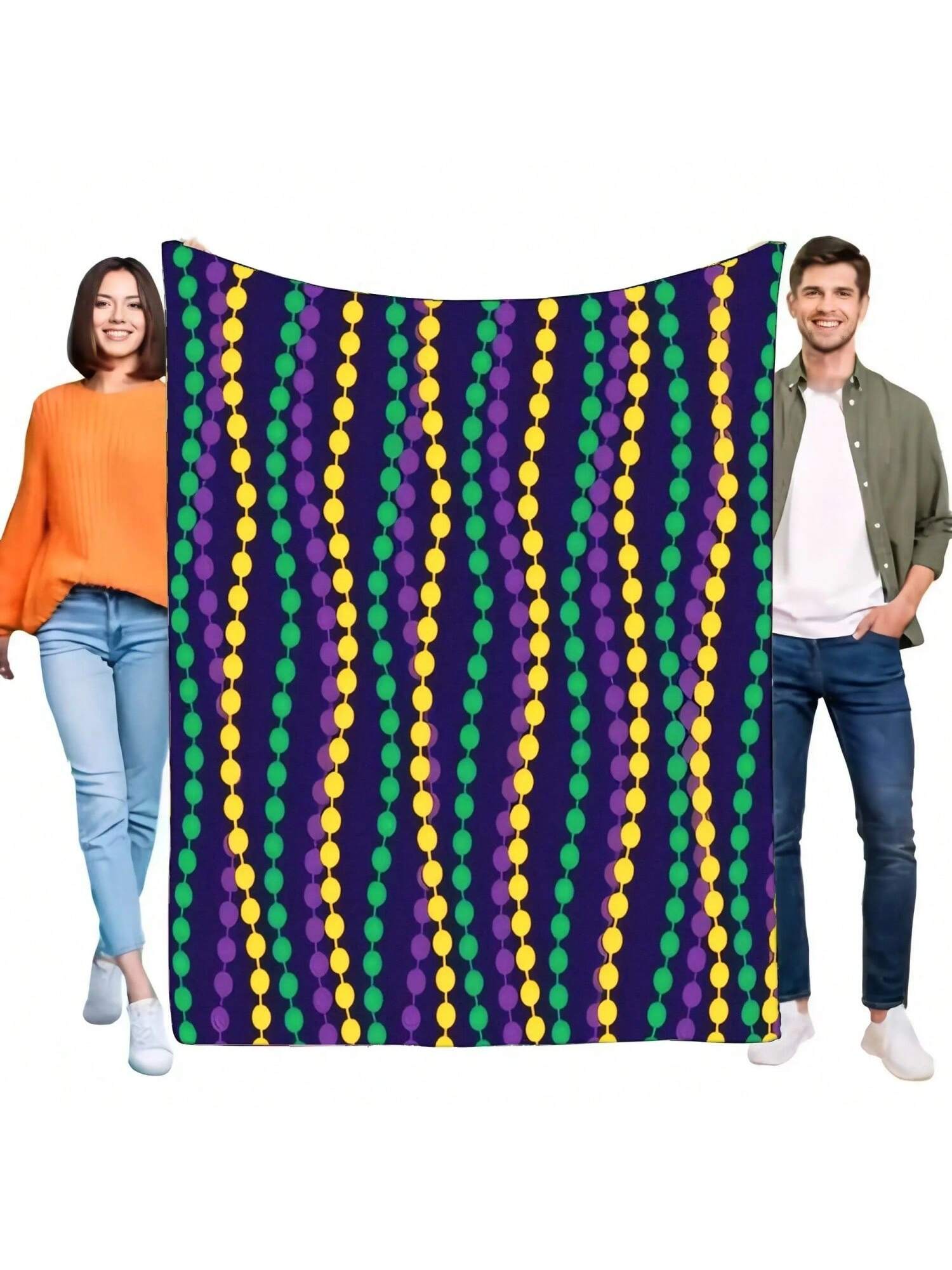 

Mardi Gras Beads Green Purple Yellow Pattern Soft Flannel Fleece Throw Blanket For Sofa Bed Couch Home Decor Cozy Festive Gift 75X95CM сірий колір