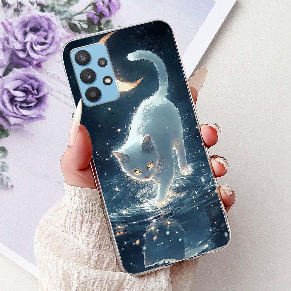 For Samsung A32 5G Case SM-A326B Clear Cute Cat Fashion Funny Painted Back Cover For Samsung Galaxy M32 5G Phone Case SM- M326B