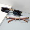 New Fashion Luxury Sunglasses Transparent Rimless Sunglasses Ocean Style Diamond Cut  Wood Grain Legs Women Sunglasses