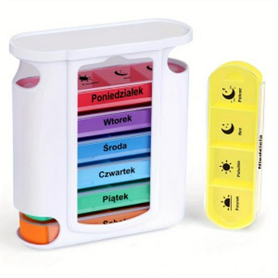 Weekly 28-Compartment Pill Organizer Box, Independent Drawers for Convenient Tablet Storage, PP Plastic.