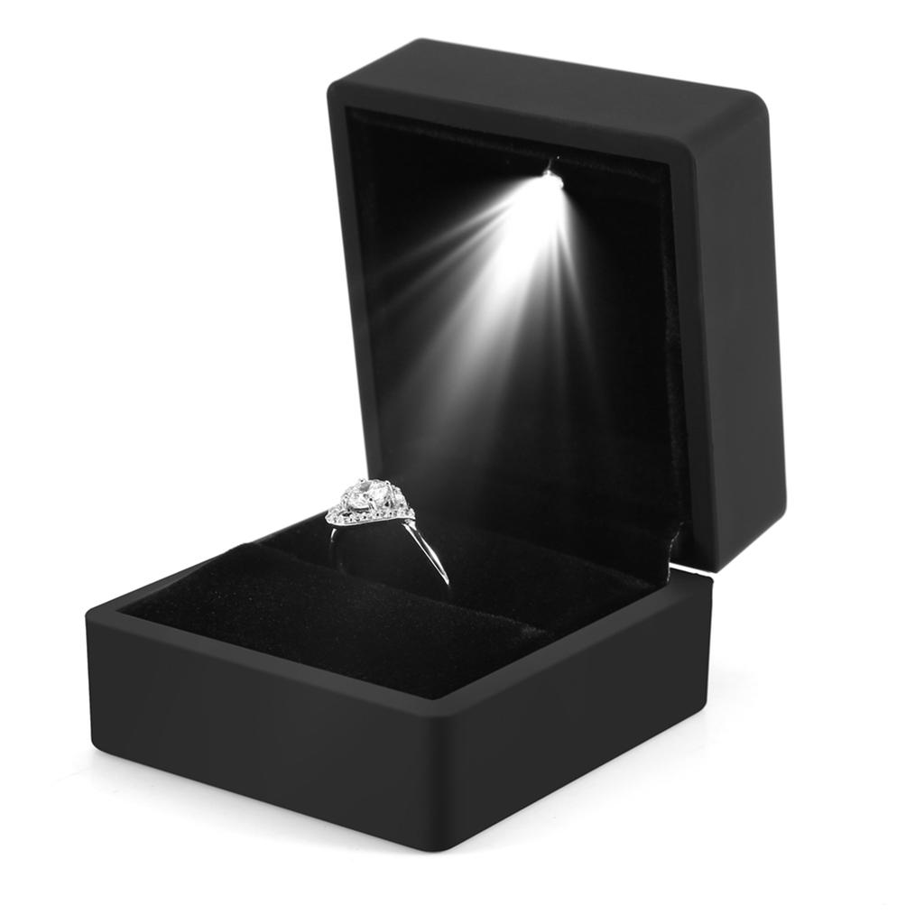Fashionable LED Lighted Ring Storage Box Jewelry Display Case Gift Black