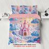 Pink Castle In The Sky Pattern Print Duvet Cover Set Softcomfortable and Breathablefor BedroomHotelBest Gift for Girls