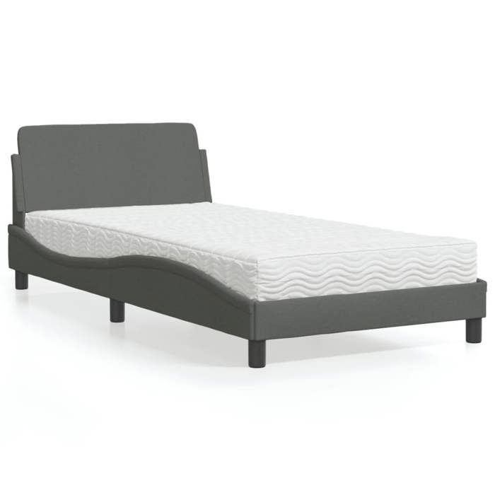VidaXL Lit avec matelas gris foncé 100x200 cm tissu 3208345
