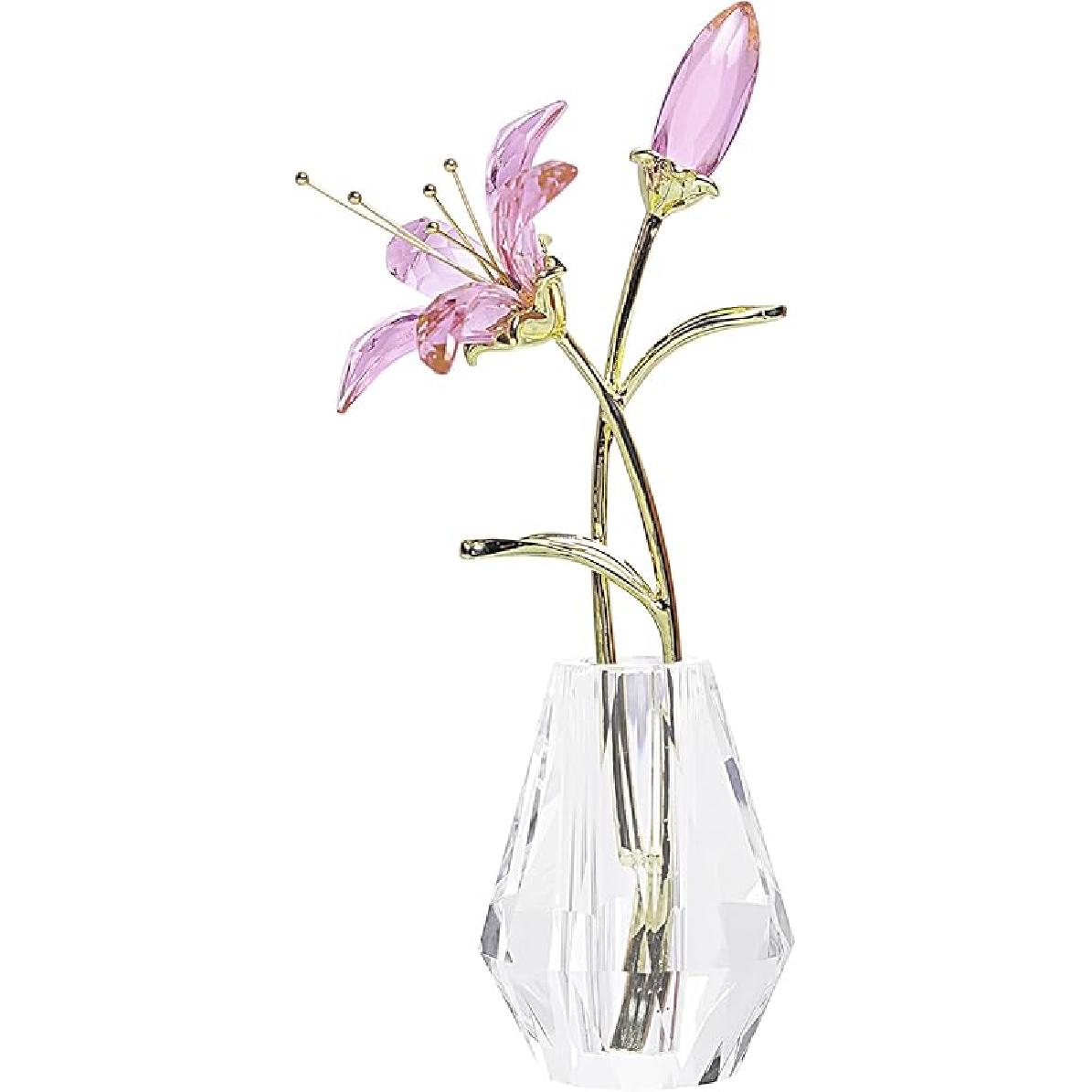 LONGWIN Хрустальные Искусственные Цветы Тигровой Лилии с Вазой - Покрытые AB Кристальные Коллекционные Фигурки Цветущие Искусственные Цветы Лилии Декор для Дома и Свадьбы розовый