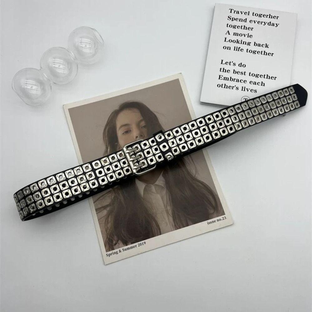 Fashion Metal Buckle Rivet Belt PU Leather Hollow Out Waistband Punk Style Belt Matching for Gifts