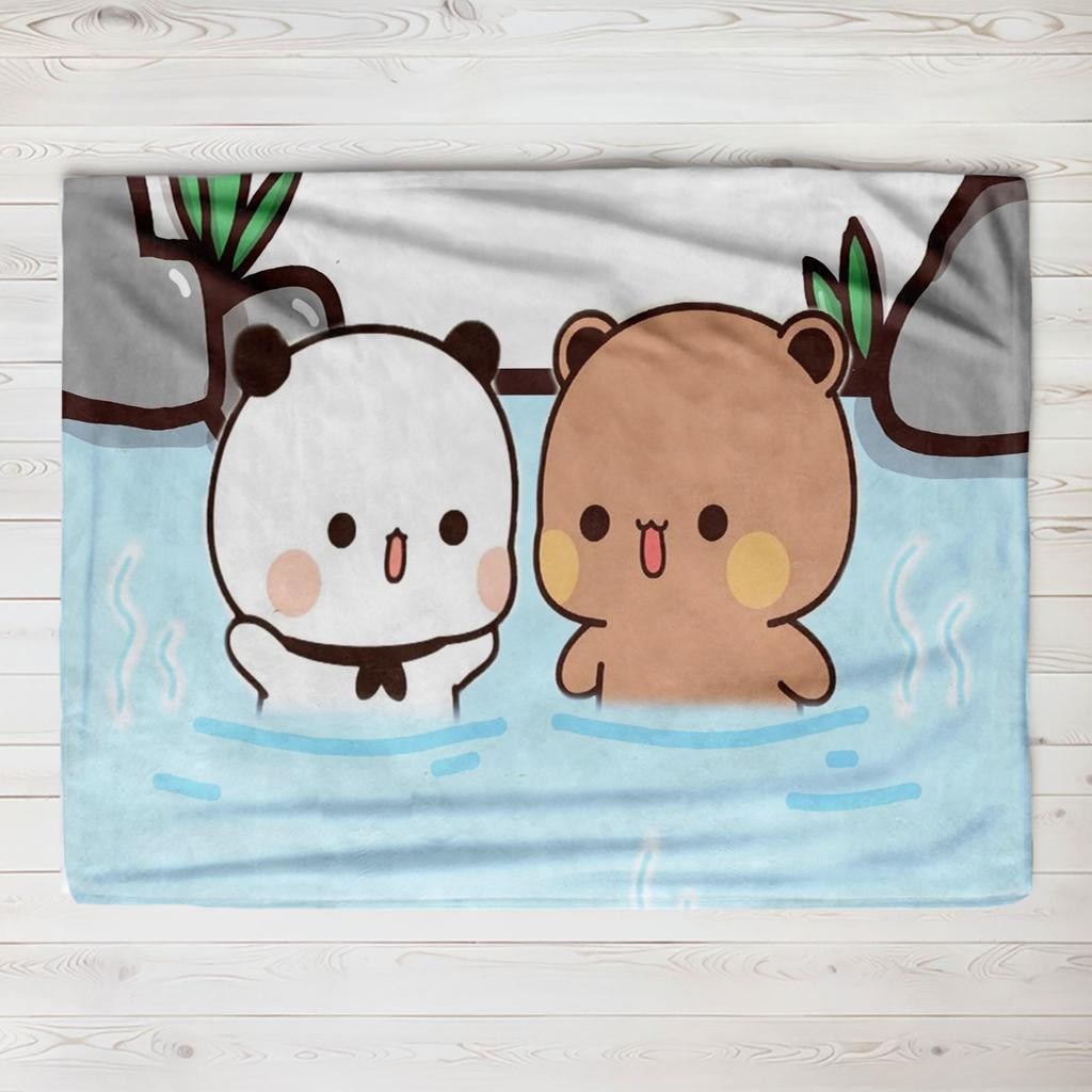 Bubu Dudu Panda Bear Flannel Throw Blanket Series Kids Blankets Sofa Decoration Bear and Pa blankets Cozy Soft Couple kids gift