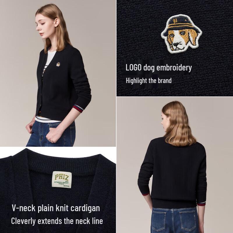 HAZZYS Women's PHIZ Series Solid V-Neck Loose Wool Cardigan