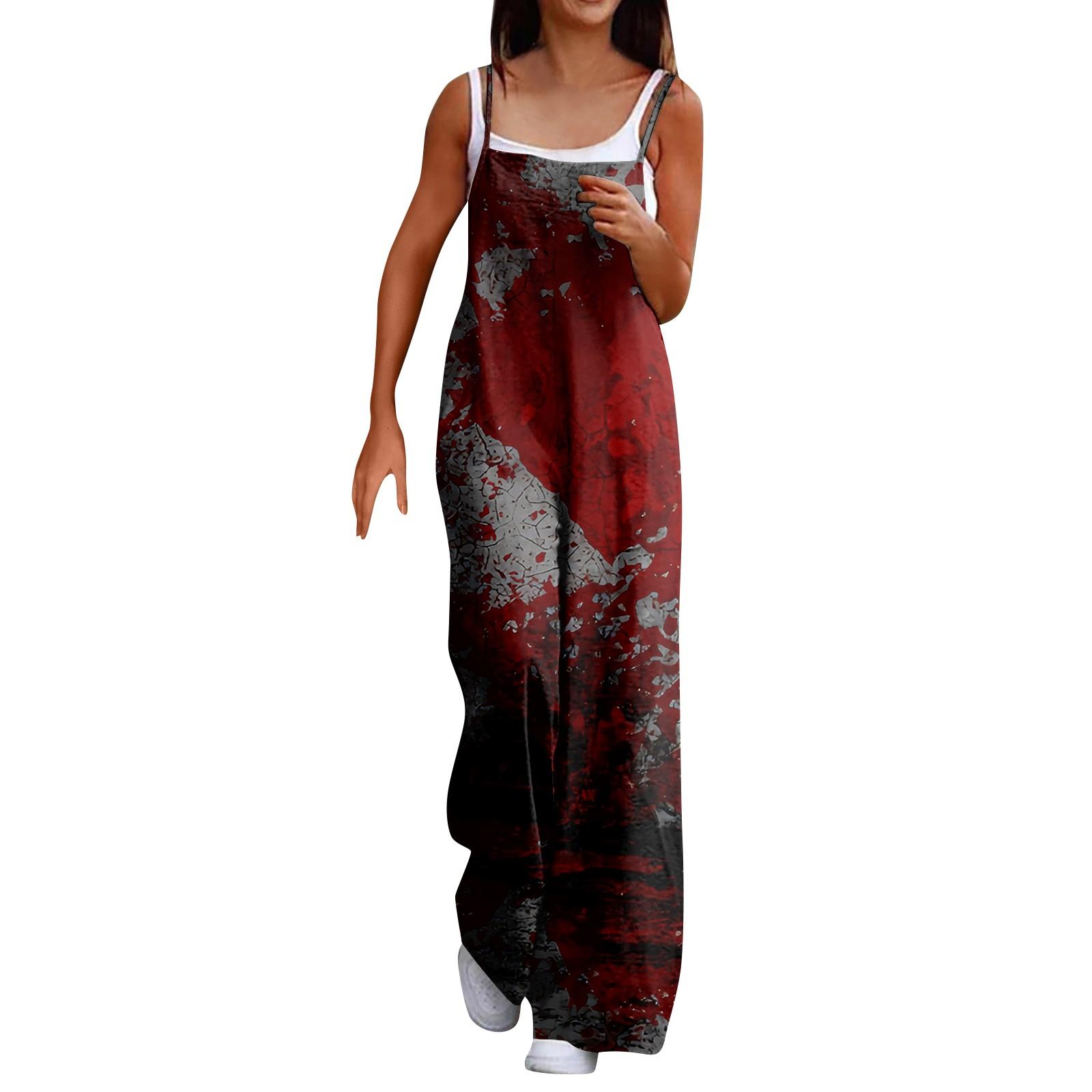 

Широкий комбинезон для женщин, повседневный свободный комбинезон без рукавов с принтом и пуговицами, длинные брюки, комбинезон с карманами S чёрный