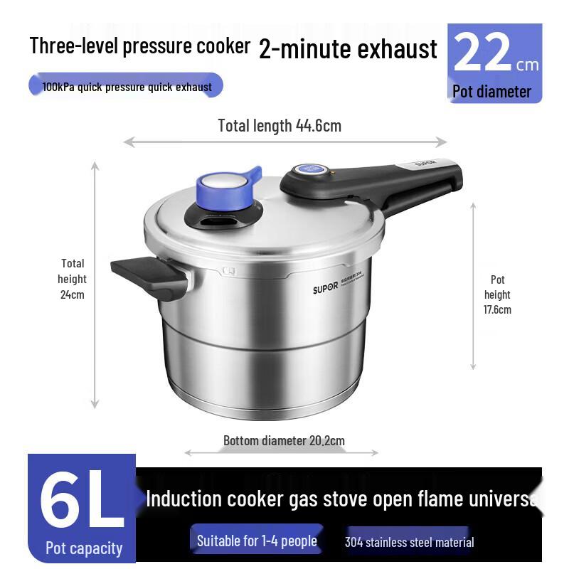 SUPOR 304 Stainless Steel Six-Fold Explosion-Proof Pressure Cooker