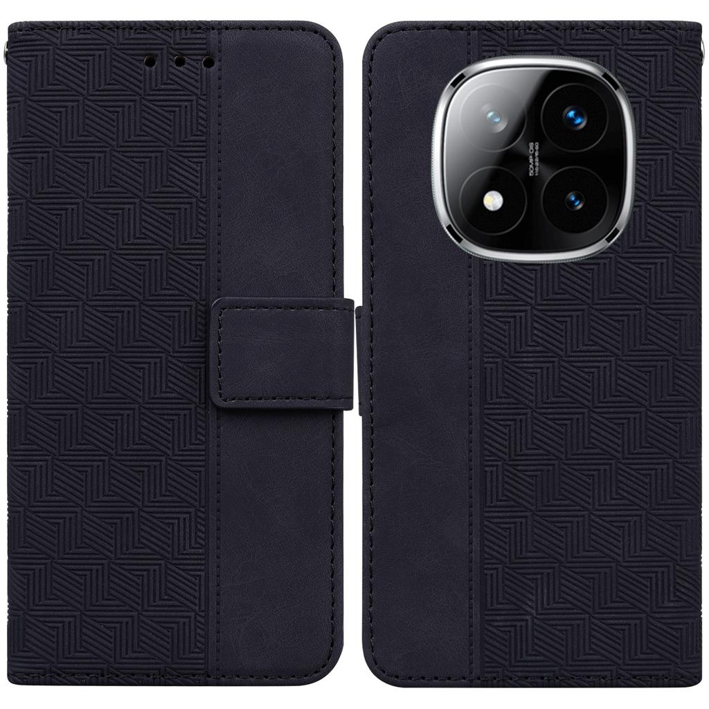 For Xiaomi Redmi Note 14 Pro 5G/Poco X7 5G Case Geometry Pattern Leather Wallet Phone Cover with Wrist Strap