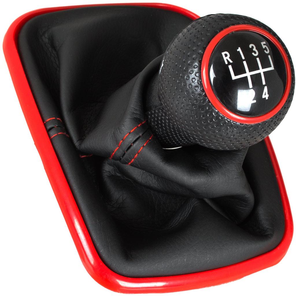 VW Golf IV 97-06 Shift Knob with Leather Gaitor and Red Frame
