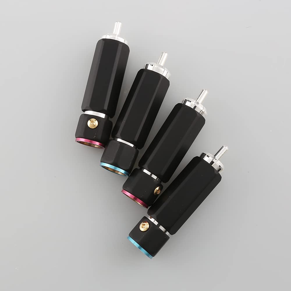 Set of 4 Black Solderless RCA Plugs Silver-Plated