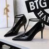 Fashion Pointed Toe High Heels With Polished Leather T-Shaped Buckles Shallow Mouth Single Shoes Fashionable Simple Women's Shoes