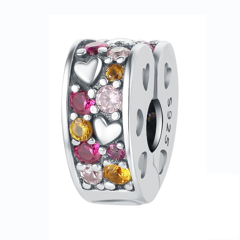 Pendant Charm Bead Copper Pink Zircon Heart Beads Fit Original Bracelet For Jewelry Making Valentine'S Day Gift