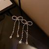 Big Bowknot Crystal Drop Earrings for Women Geometric Long Tassel Rhinestone Earrings Statement Zircon