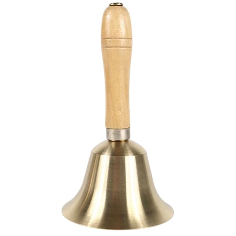 8CM Brass Hand Bell with Wooden Handle Dinner Service Bell Loud Ringing Bell for School Classroom, Service and Game