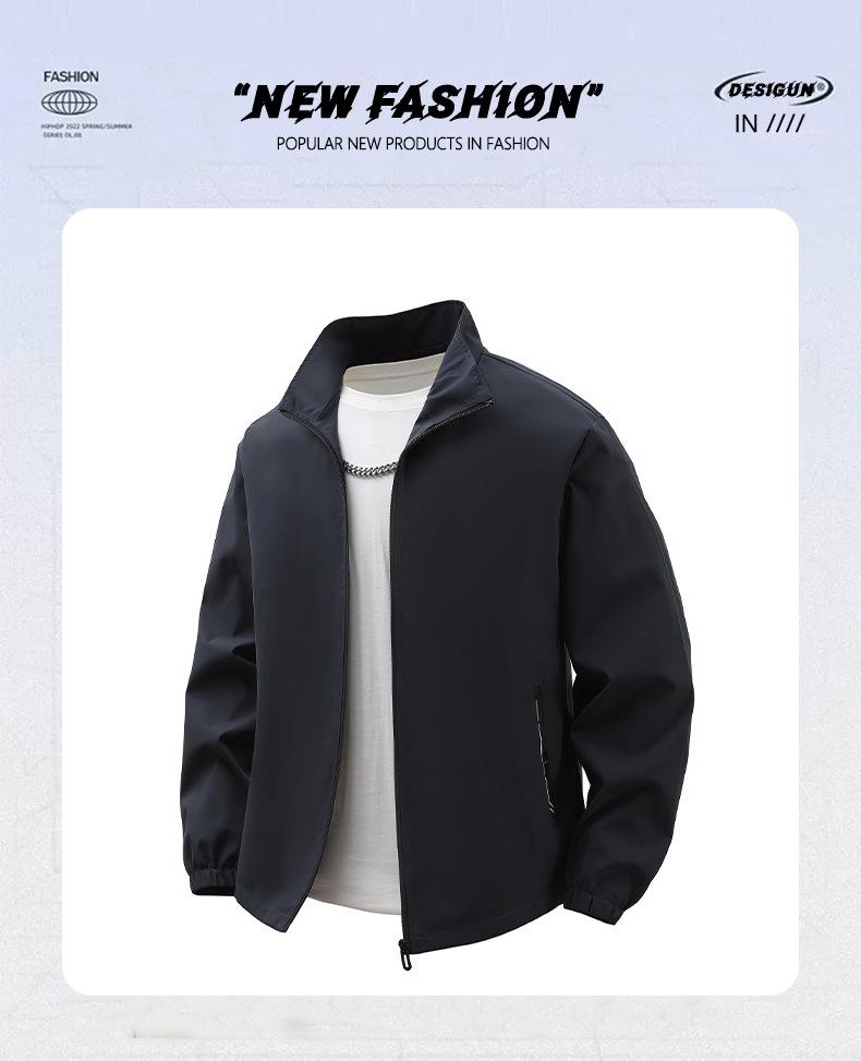 Men's Spring Stand-up Collar Casual Jacket - Loose, Versatile, Fashionable Coat for All Ages, Large Sizes Available.