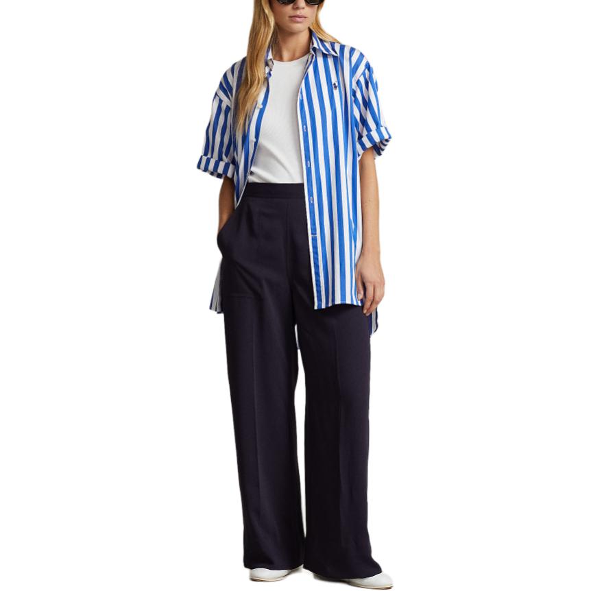 Polo Ralph Lauren Ss24 Striped Logo Embroidered Loose Fit Short Sleeve Shirt Women Shirts Blue WMPOSHTNDO20511-400