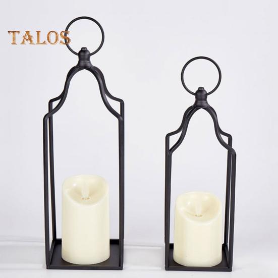 Farmhouse Candle Lantern Black Coated Metal Lantern Candle Holder Desktop Open Candle Lantern for Living Room Coffee Table Front Porch