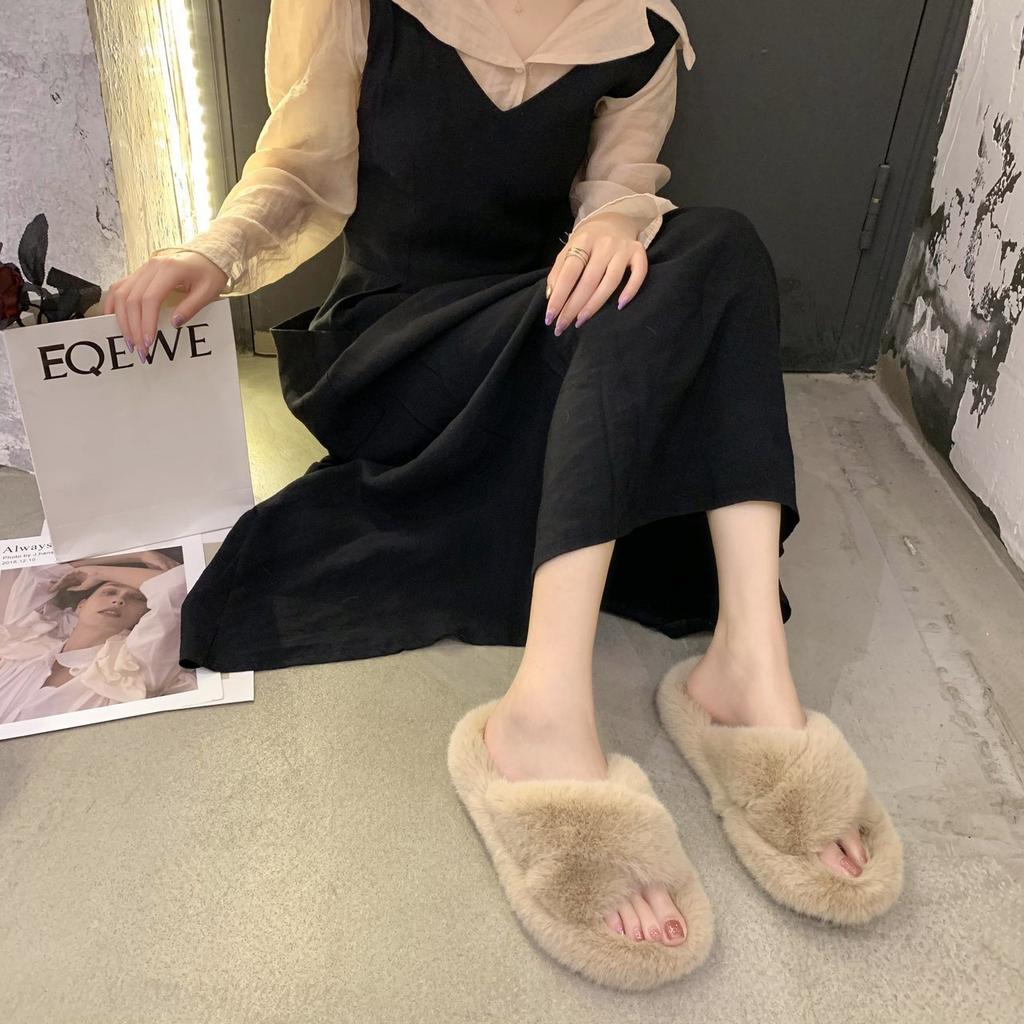 Mao Mao slippers women's outer wear 2025 new versatile Korean version ins trendy shoes autumn and winter lazy home cotton slippers