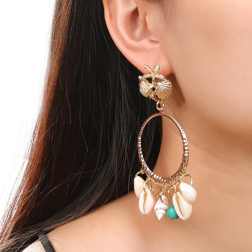 Bohemian Fashion Accessories Personalized Shell Earrings Circle Tassel Earrings Accessories Women'S Stud Earrings Accessories