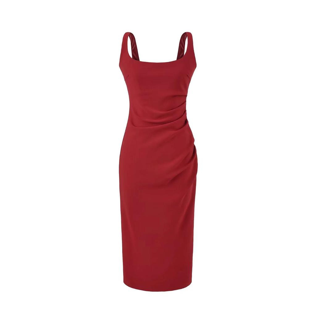 2026 Pure Desire Bodycon: Sexy Square Neck Ruched Waist Open Back Tank Dress