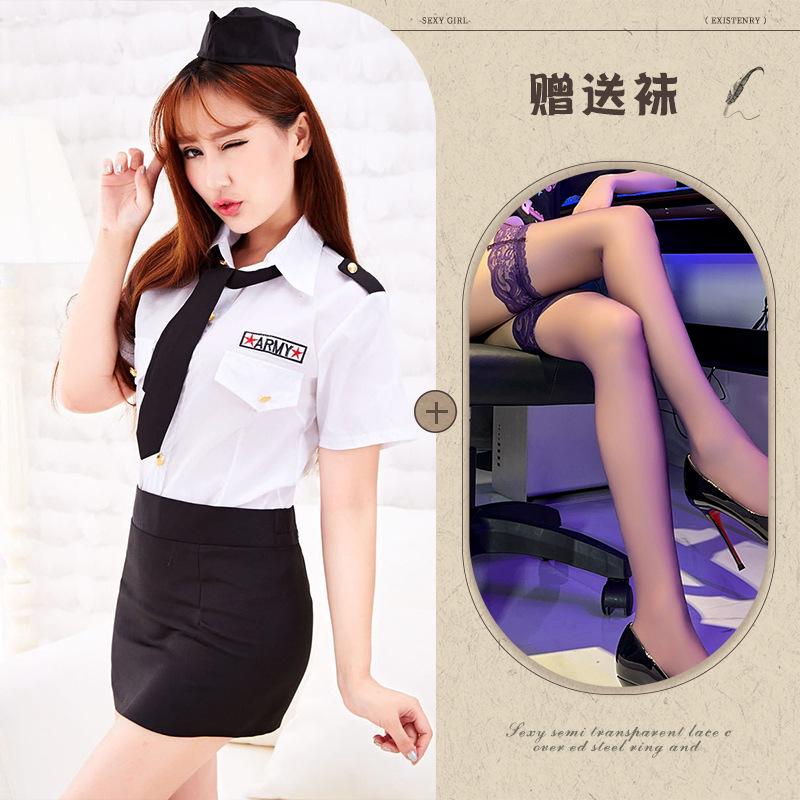 Sexy Lingerie Sexy Sailor Policewoman Tie Stewardess Cosplay Breasts Seduction Hip Wrap Skirt Suit