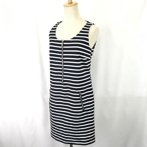 Michael Kors Half-Zip Sleeveless Spring Summer Dress Women M Black White Stripe cBH630(USED)