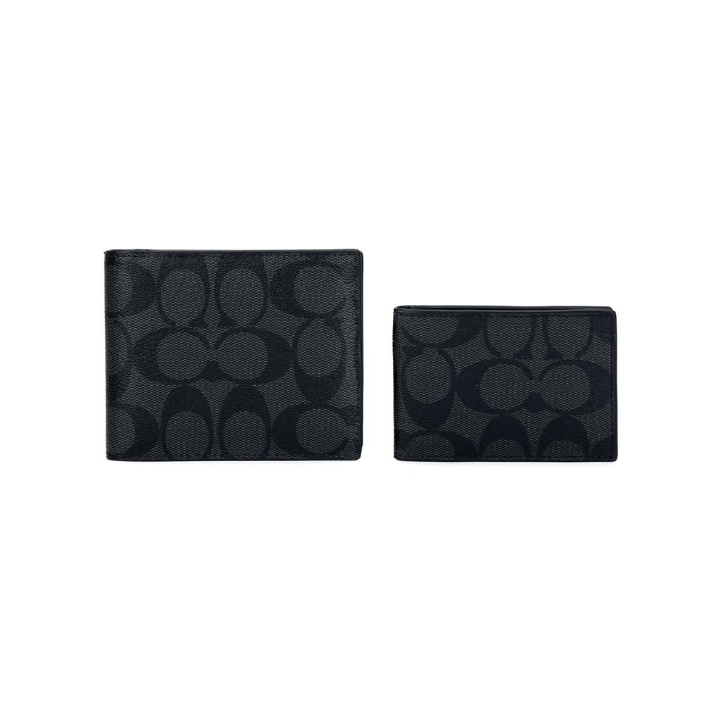 COACH Canvas Card Holder Wallet Mens Black Antique Nickel