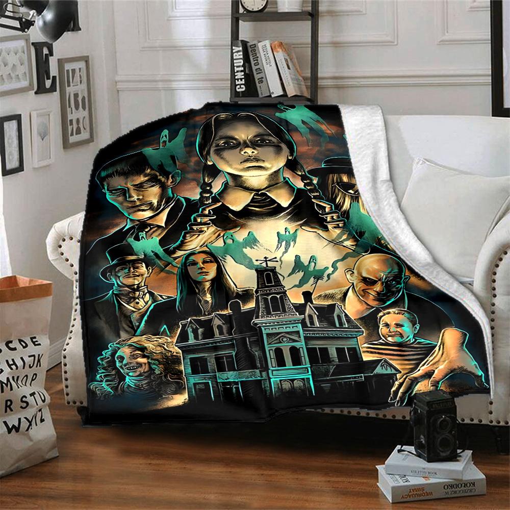 1pc Addams Family Flannel Blanket [Cozy Throw Blanket] For Sofa, Bed, Travel, Camping, Livingroom, Office, Couch, Chair, And Bed