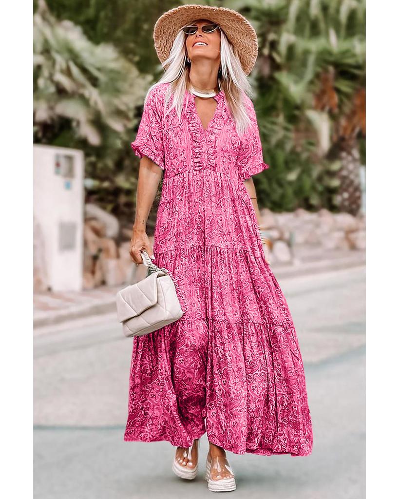 Azura Exchange Boho Paisley Print Ruffle Tiered Maxi Dress