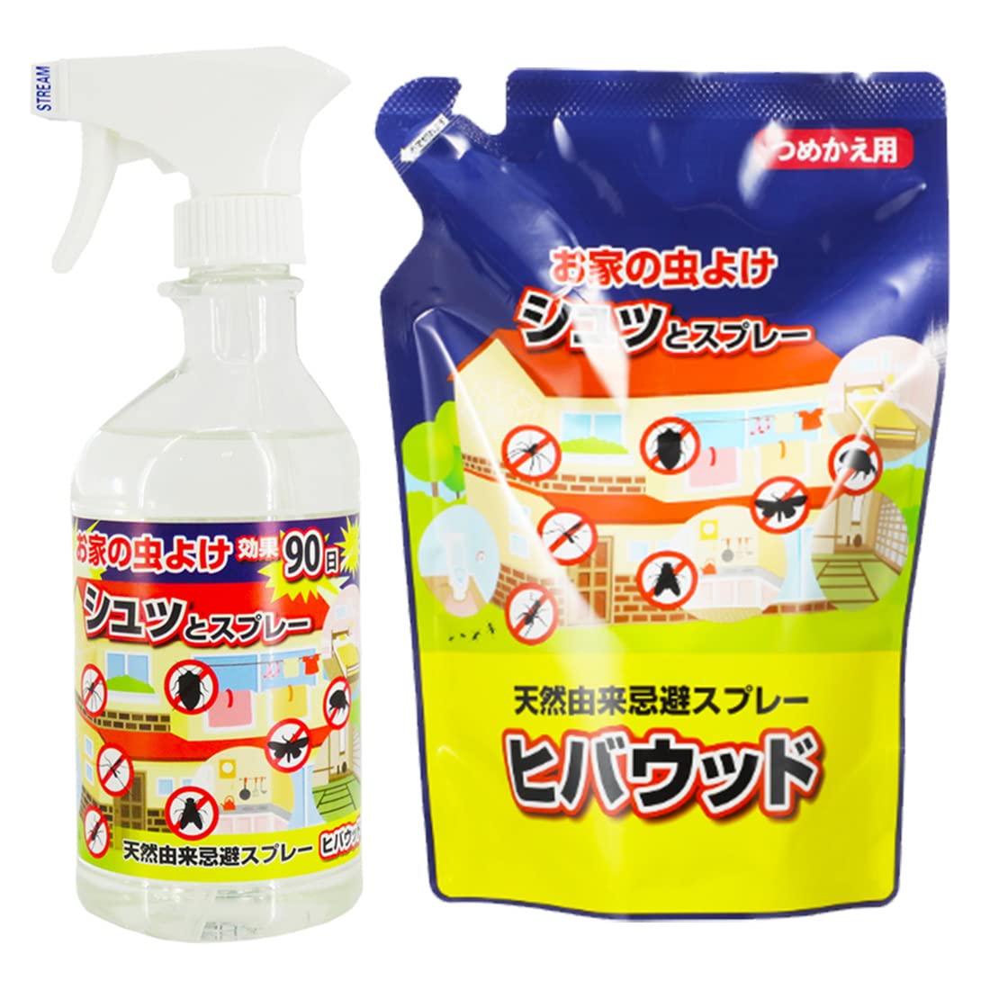 ANS Hibawood Repellent Spray (1 Bottle + 1 Refill Bag) - Home Insect Repellent, Natural Insect Repellent Spray, Centipede Repellent, Hinoki Oil, Hibaw