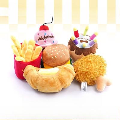 Food Shape Plush Squeaky Dog Toy Hamburger Fries Cake Dessert Interactive Chew Toy For Puppy Small Medium Dogs