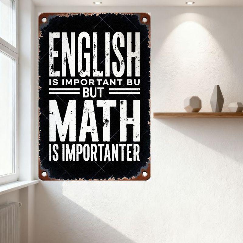 Vintage English vs Math Metal Sign Distressed Rusty Wall Plaque for Home Office Classroom Bar Man Cave Decor