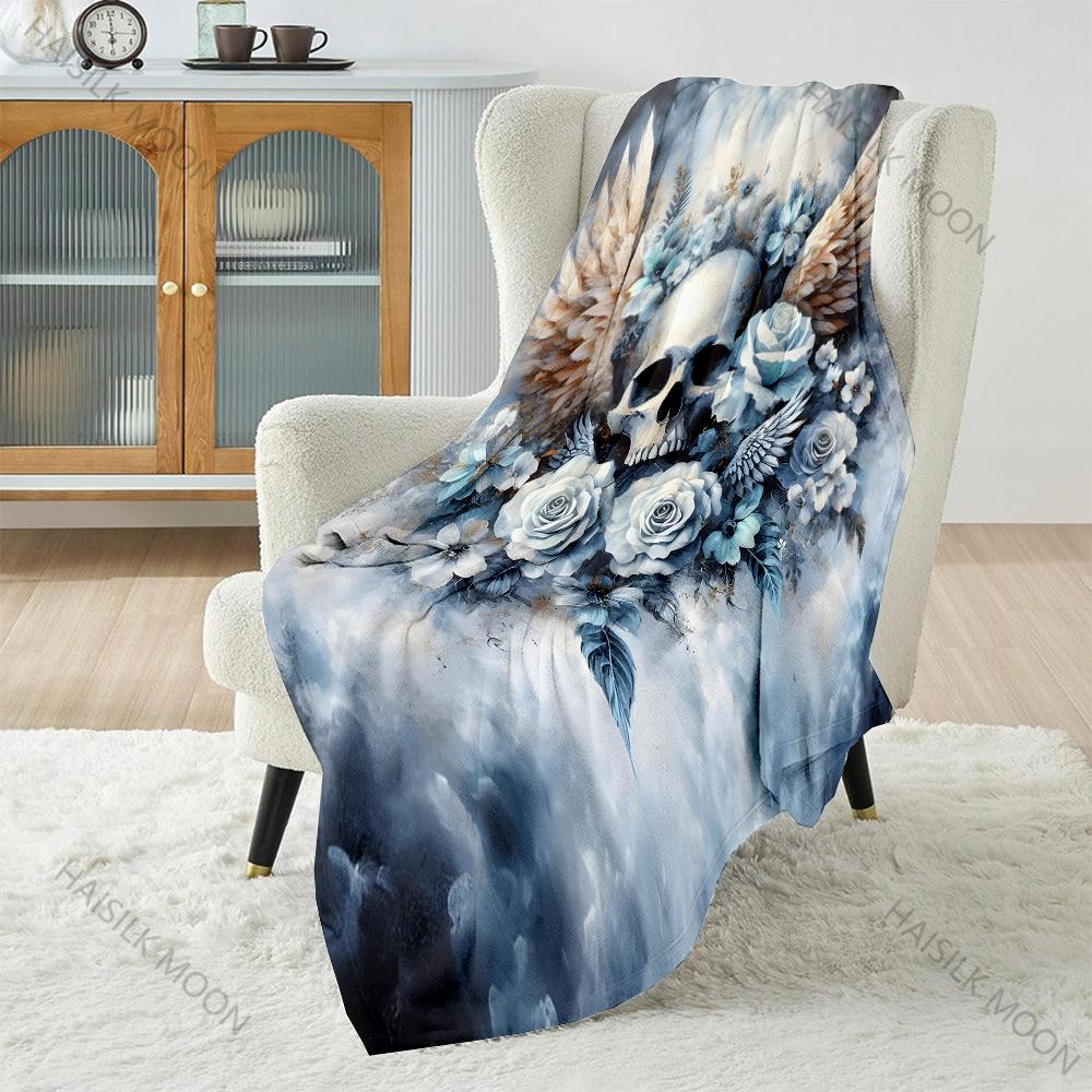 1PC Skeleton Angel Flowers Print Blanket Warm Soft Fluffy Kids Adult Luxury Gifts for Sofa Bed Home Outdoor Travel Camping