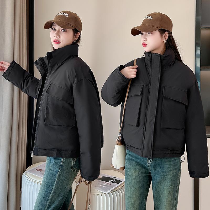 Large pocket short down cotton jacket women's 2025 winter new Korean version thickened padded jacket bread jacket