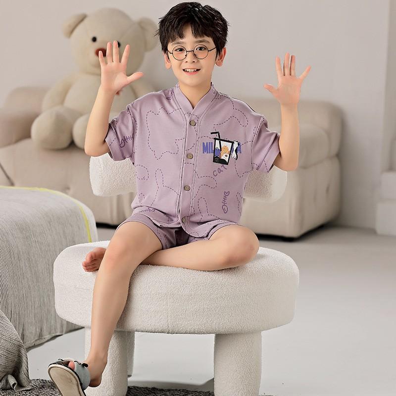 Boys Cotton Short Sleeve Pajama Set Cartoon Print Sleepwear Kids Ages 8 Lightweight Home Outfit