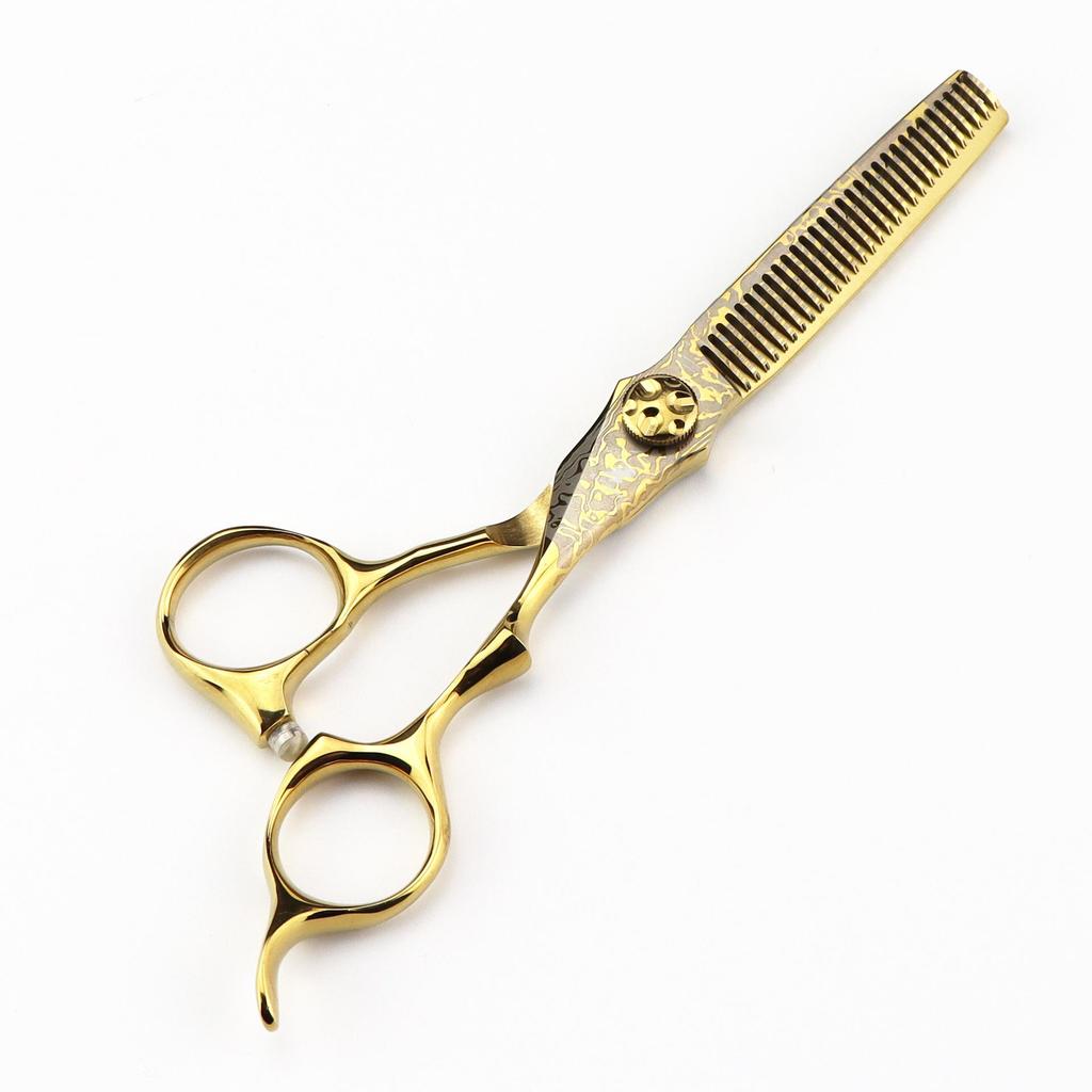 MCG-15 Gold Damascus Hairdressing Scissors Set: Straight, Serrated, Thinning Shears for Salon.