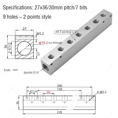 Luchtverdeler 1/2" 1/4" Pneumatische Snelkoppeling Slang Aluminium Blok Splitter 2 3 4 5 6 7 8 9 10 Weg