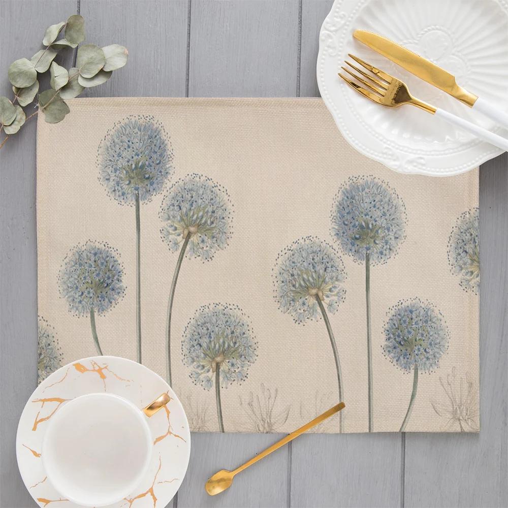 Morandi Floral Sunflower Printing Linen Placemat for Dining Table Drink Coaster Home Decoration Modern Kitchen Cup Pads